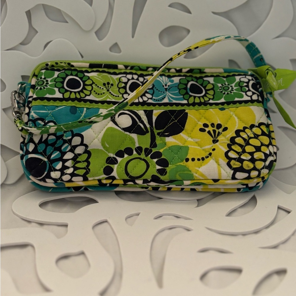 Vera Bradley Green and Blue Floral Wristlet Clutch